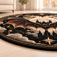 Nocturne Medallion - Moonlit Bat Rug in Obsidian and Gold