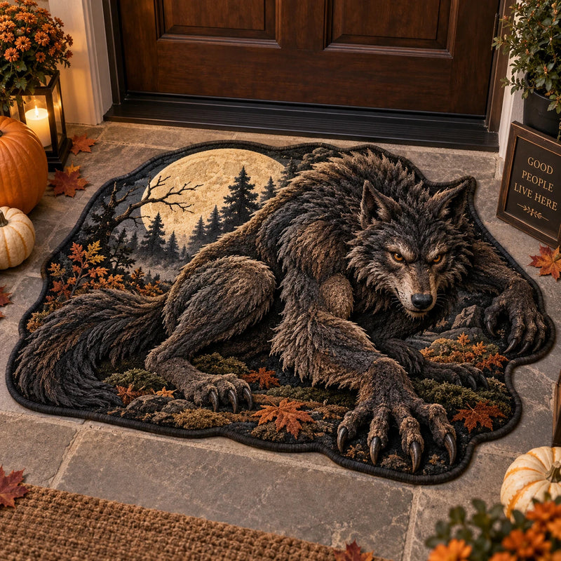 Moonlit Repose - Wolf Form Against a Silvered Forest