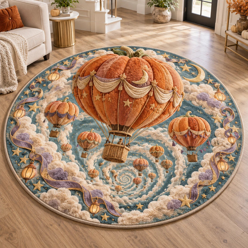 Harvest Ascent - Pumpkin Balloons Drifting Across a Teal Sky