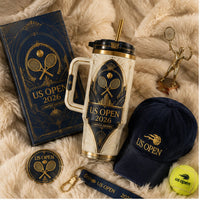 Gilded Court - Art Deco Tennis Tumbler in Ivory and Navy